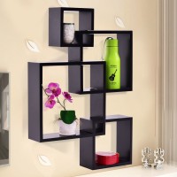 Zimtown Black Intersecting 4 Rect Boxe Floating Shelf Bookcase Wall Mounted Home Decor Furniture   